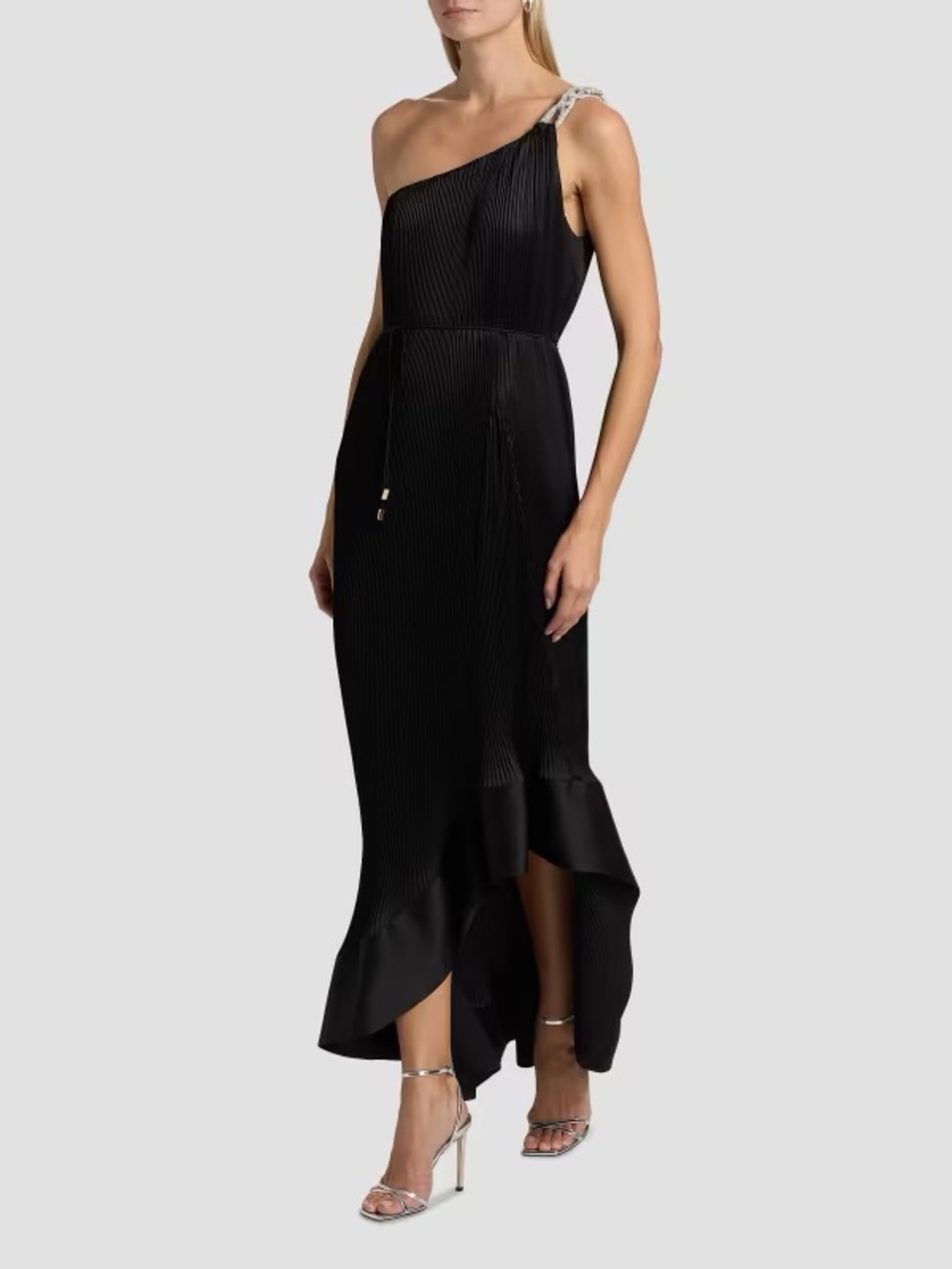 Milly Mariah asymmetrical one shoulder pleated gown